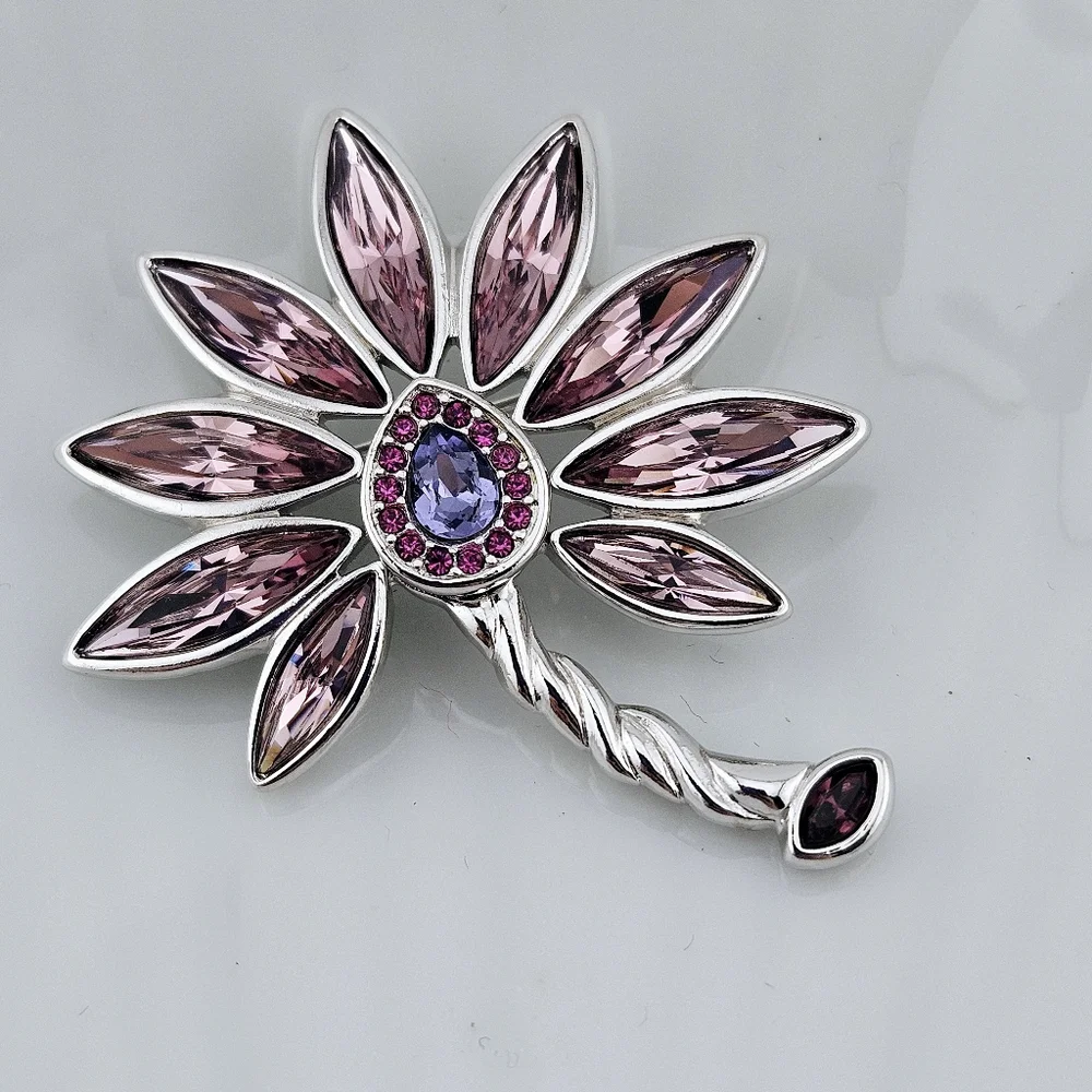 Swarovski pink blue and purple flower brooch/pin